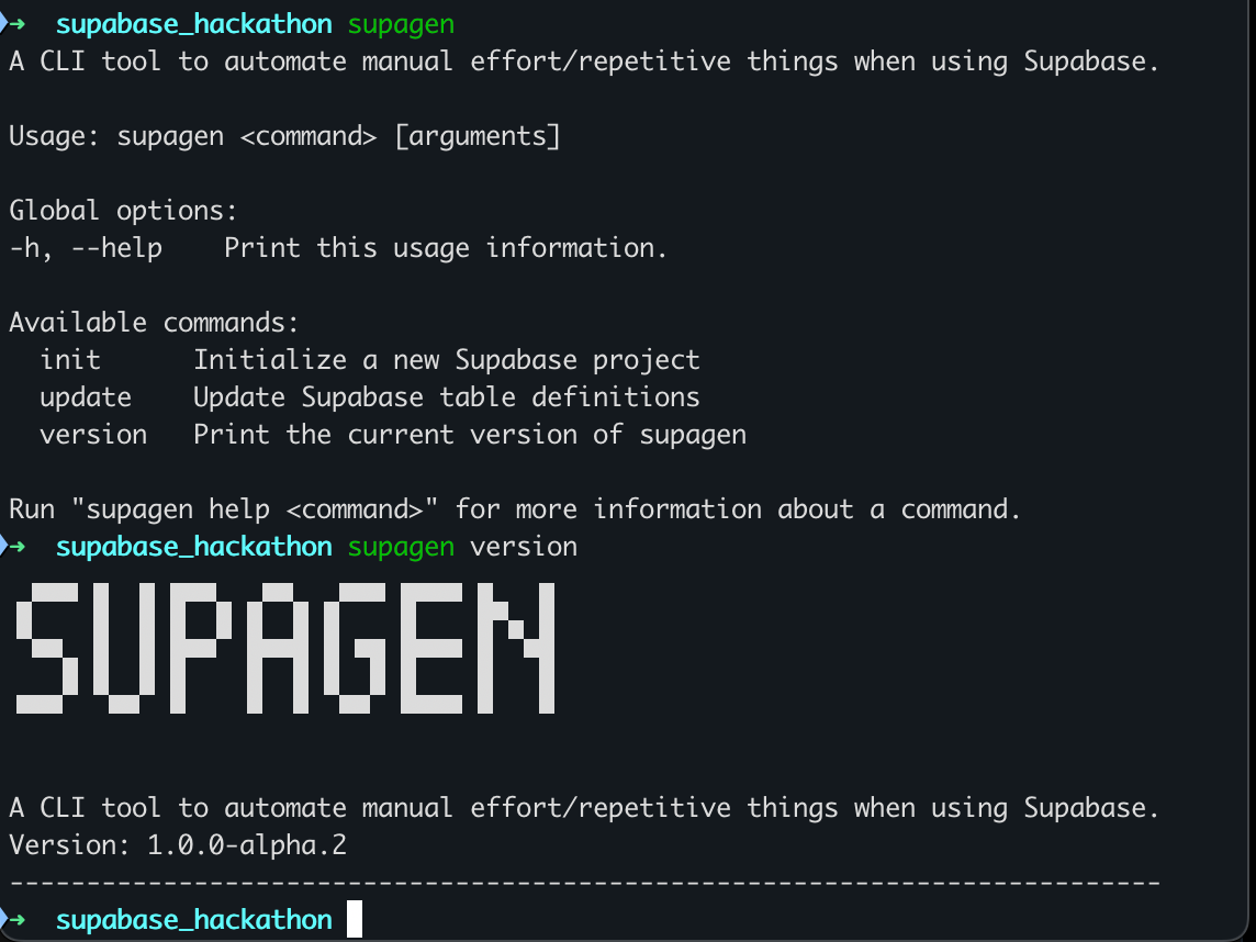 Screenshot of supagen (Supabase Generator)