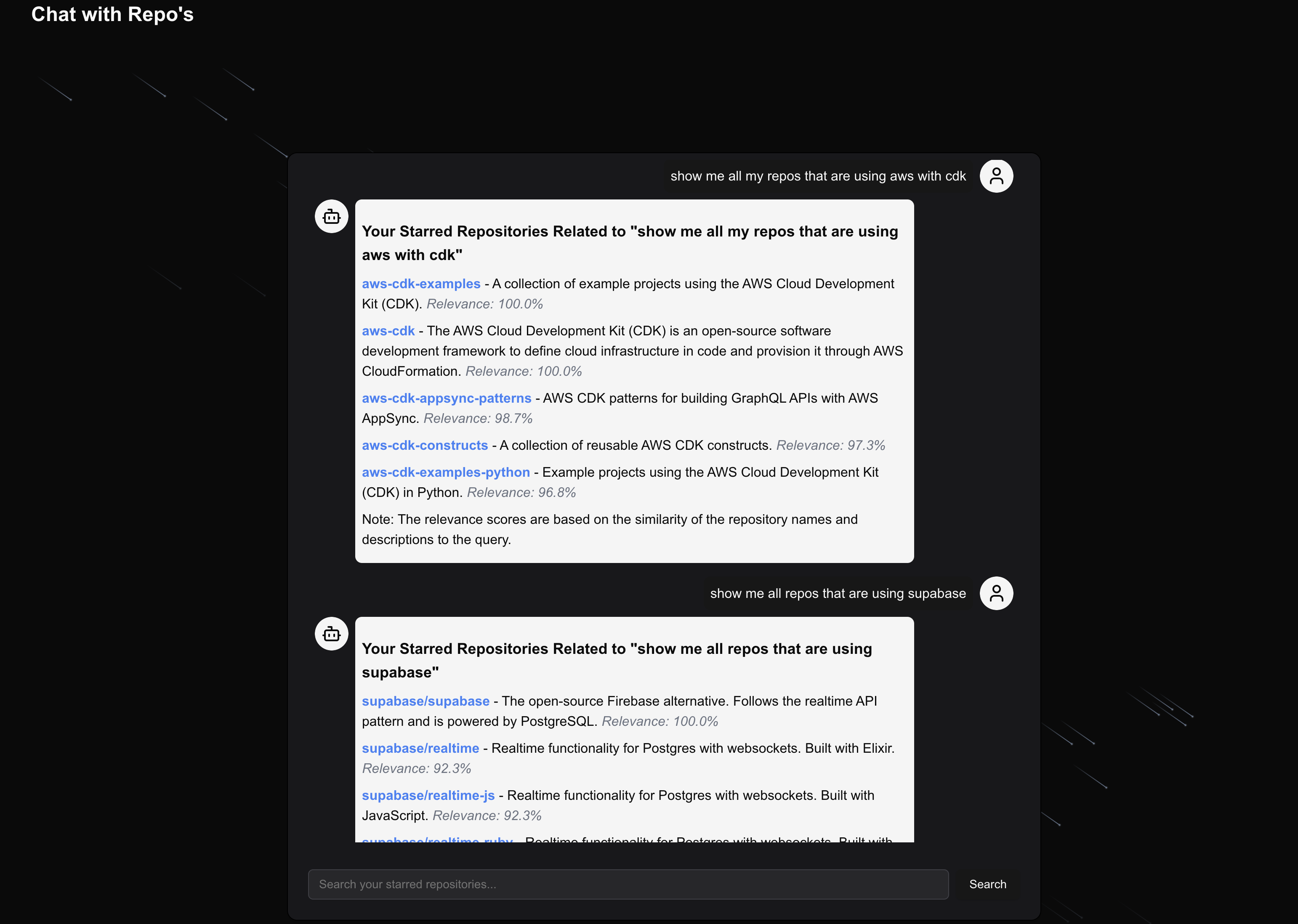 Screenshot of Github RAG