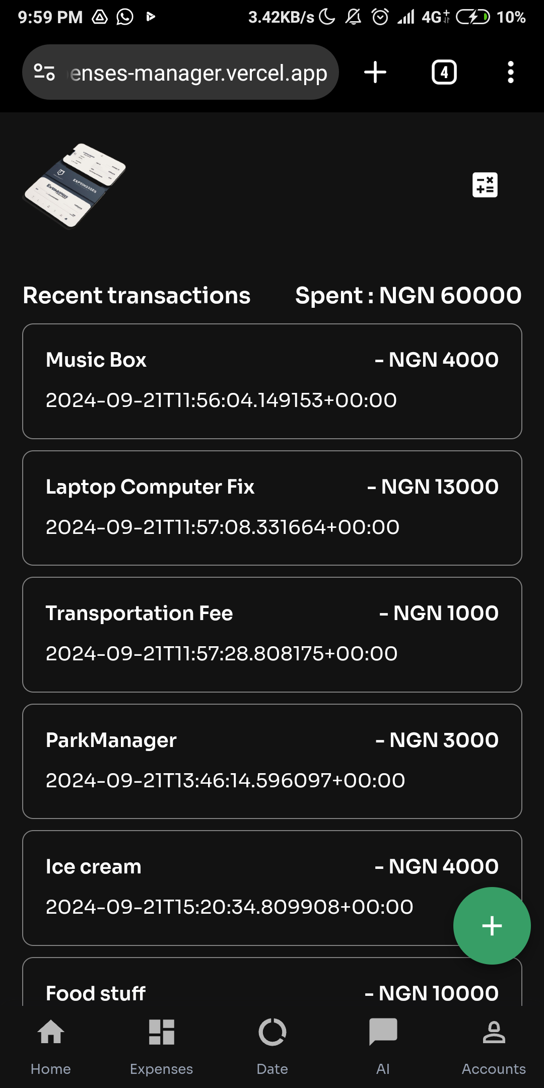 Screenshot of JOUO Expenses Manager